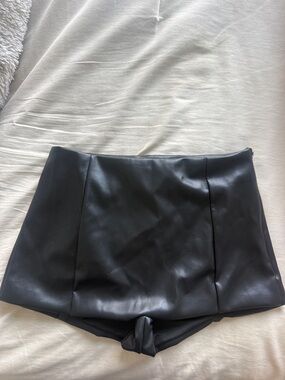 Black Faux Leather High-Waist Shorts